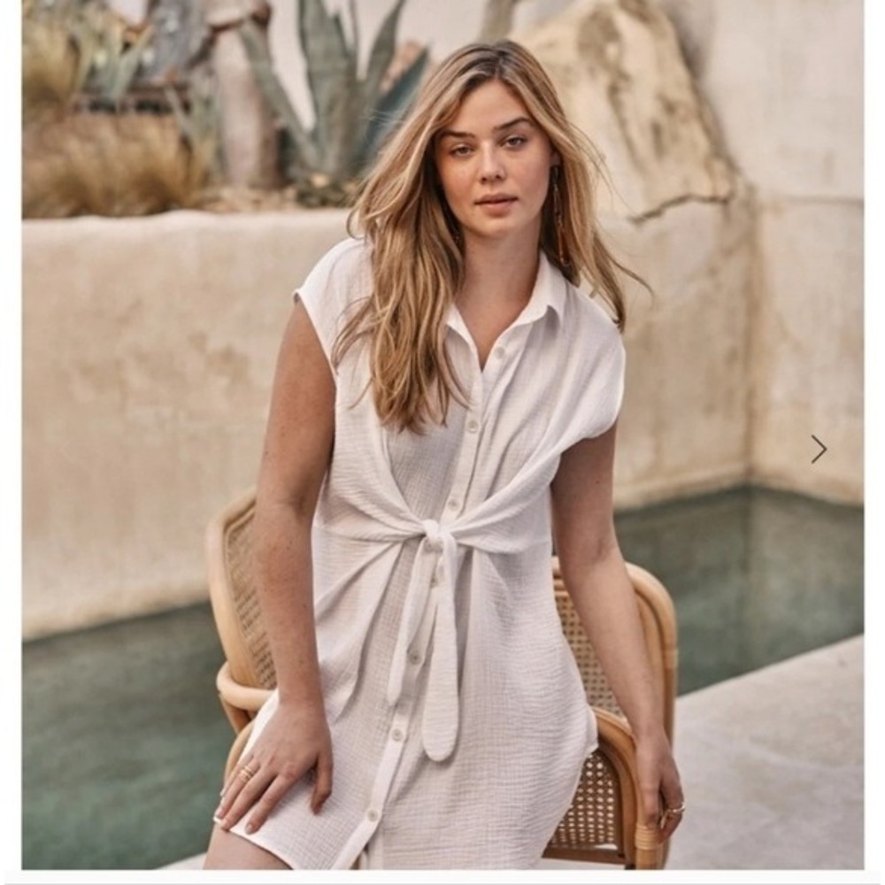 Women's Button-Front Tie-Waist Shirt Dress - White